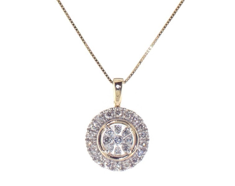 Main Image 1 of Previously Owned Diamond Halo Necklace 1/2 ct tw Round-cut 10K Two-Tone Gold 18"