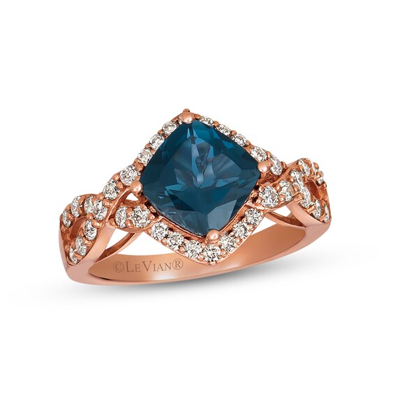 Previously Owned Le Vian Blue Topaz Ring 1/2 ct tw Diamonds 14K Strawberry Gold