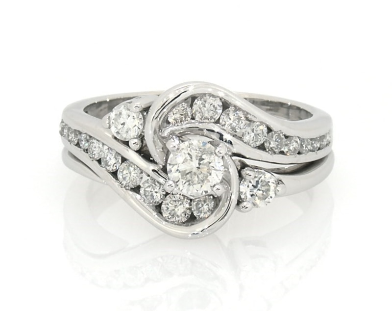 Main Image 1 of Previously Owned Round-Cut Bypass Diamond Bridal Set 1 ct tw 14K White Gold Size 7.5