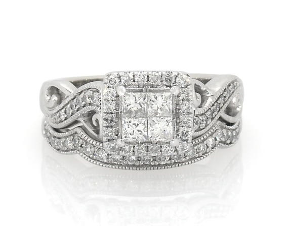 Previously Owned Princess-Cut Quad Diamond Bridal Set 3/4 ct tw 14K White Gold Size 6.5