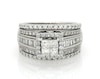Thumbnail Image 1 of Previously Owned Princess-Cut Quad Diamond Halo Bridal Set 1-1/3 ct tw 14K White Gold Size 6.5