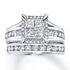 Thumbnail Image 1 of Previously Owned Diamond Bridal Set 2 ct tw Princess/Round-cut 14K White Gold Size 4.5