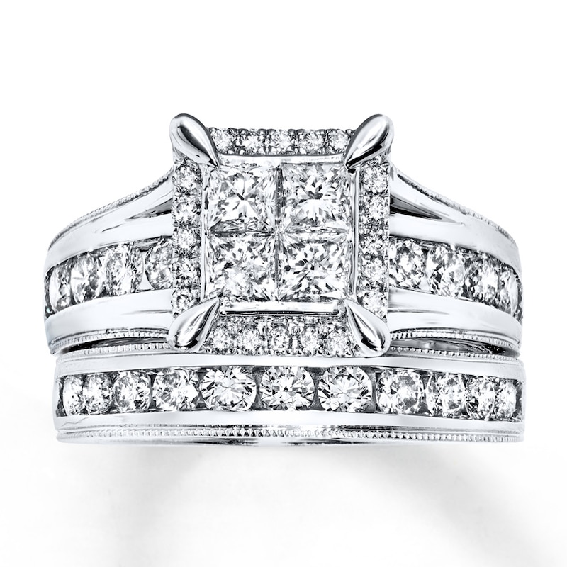 Main Image 1 of Previously Owned Diamond Bridal Set 2 ct tw Princess/Round-cut 14K White Gold Size 4.5