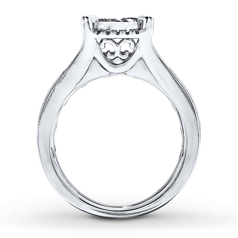 Main Image 2 of Previously Owned Diamond Bridal Set 2 ct tw Princess/Round-cut 14K White Gold Size 4.5