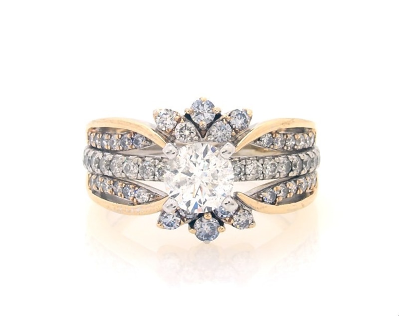 Main Image 1 of Previously Owned Round-Cut Diamond Bridal Set 1-3/8 ct tw 14K White & 14K Yellow Gold Size 5