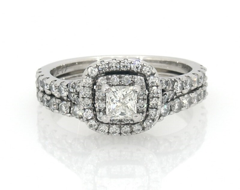 Main Image 1 of Previously Owned Neil Lane Princess-Cut Diamond Bridal Set 1-1/3 ct tw 14K White Gold Size 6.5