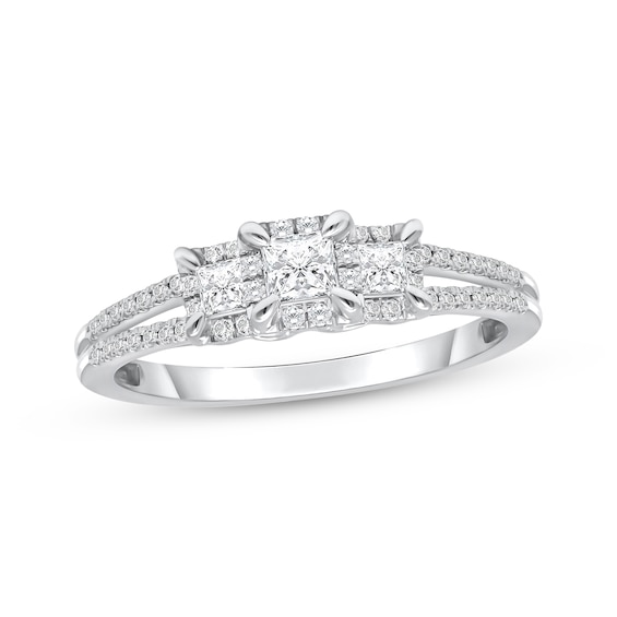 Previously Owned Princess-Cut Diamond Three-Stone Engagement Ring 1/2 ct tw 14K White Gold