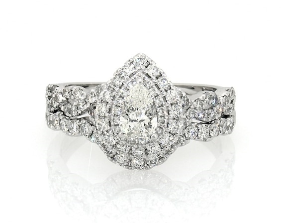Previously Owned Neil Lane Pear-Shaped Diamond Double Halo Bridal Set 1-1/2 ct tw 14K White Gold Size 9.5