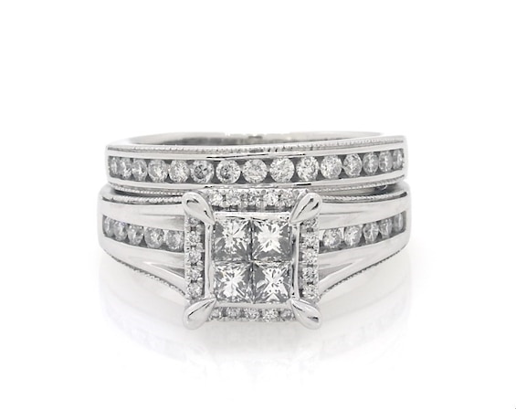 Previously Owned Princess-Cut Quad Diamond Bridal Set 7/8 ct tw 14K White Gold Size 5.75