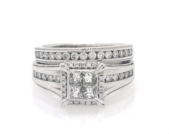 Previously Owned Princess-Cut Quad Diamond Bridal Set 7/8 ct tw 14K White Gold Size