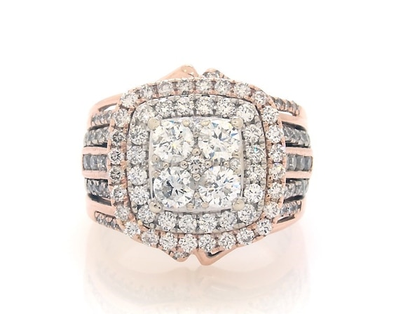 Previously Owned Multi-Diamond Center Double Halo Bridal Set 2-1/5 ct tw 14K Two-Tone Gold Size 7