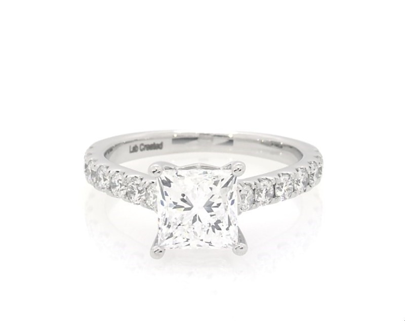 Main Image 1 of Previously Owned THE LEO Legacy Lab-Grown Diamond Princess-Cut Engagement Ring 1-7/8 ct tw 14K White Gold