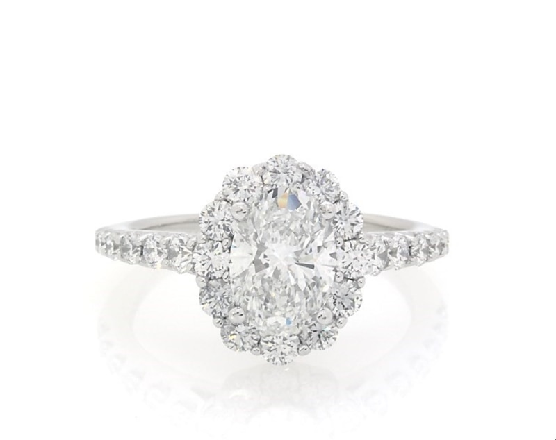 Main Image 1 of Previously Owned Lab-Grown Diamonds Oval-Cut Halo Engagement Ring 1-3/4 ct tw 14K White Gold Size 9