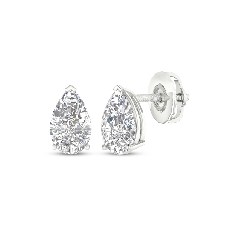 Main Image 1 of Previously Owned KAY Lab-Grown Diamonds Pear-Shaped Solitaire Stud Earrings 1 ct tw 14K White Gold (F/SI2)