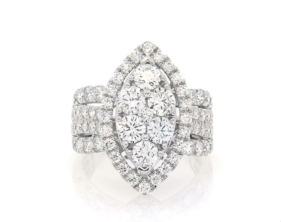 Previously Owned Lab-Grown Diamonds Multi-Diamond Center Marquise Engagement Ring 4 ct tw Round-cut 14K White Gold