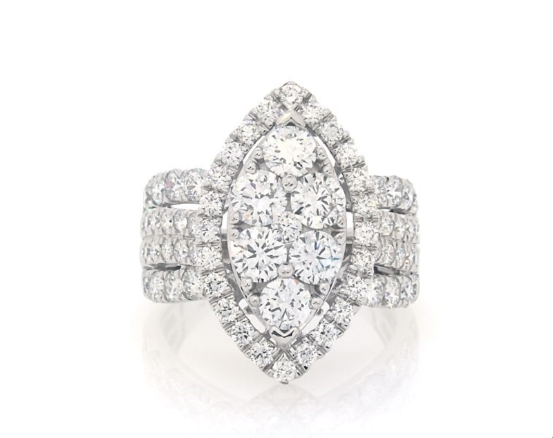 Main Image 1 of Previously Owned Lab-Grown Diamonds Multi-Diamond Center Marquise Engagement Ring 4 ct tw Round-cut 14K White Gold