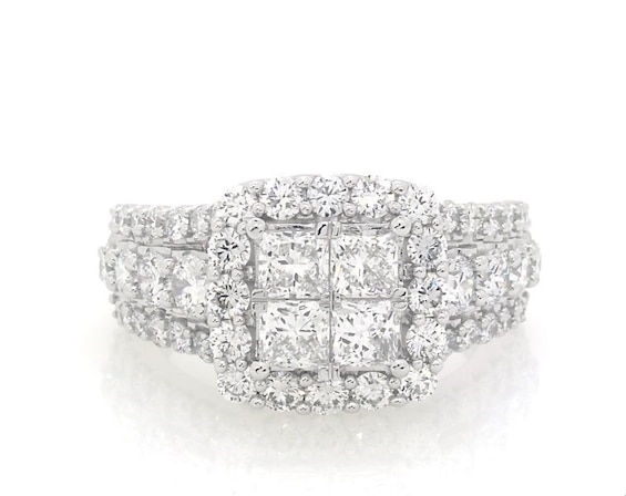 Previously Owned Lab-Grown Diamonds Princess-Cut Quad Engagement Ring 3 ct tw 14K White Gold