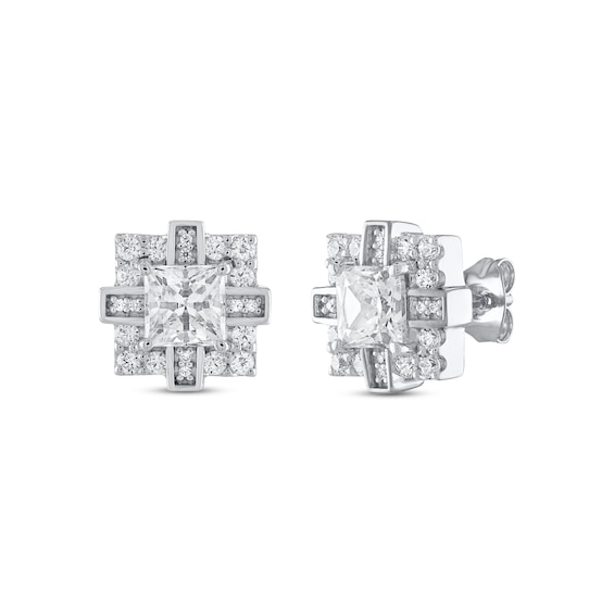 Previously Owned Men's Lab-Grown Diamonds Stud Earrings 2 ct tw Square & Round 14K White Gold