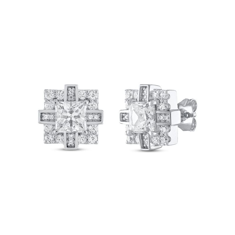 Previously Owned Men's Lab-Created Diamonds by KAY Stud Earrings 2 ct tw Square & Round 14K White Gold