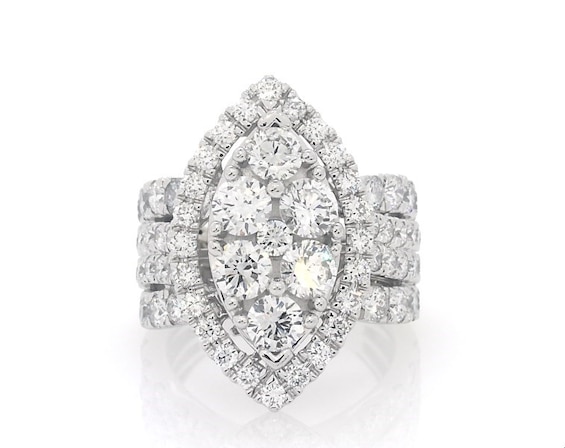Previously Owned Lab-Grown Diamonds Multi-Stone Halo Engagement Ring 4 ct tw 14K White Gold