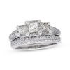 Thumbnail Image 1 of Previously Owned Princess-Cut Diamond Three-Stone Bridal Set 1-3/8 ct tw 14K White Gold Size 7