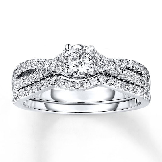 Previously Owned Diamond Bridal Set 3/4 ct tw Round-cut 14K White Gold Size 6
