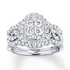 Thumbnail Image 1 of Previously Owned Multi-Diamond Center Oval Halo Bridal Set 1-1/3 ct tw 14K White Gold Size 4.5