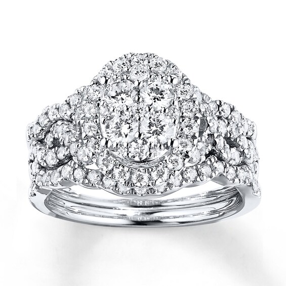 Previously Owned Multi-Diamond Center Oval Halo Bridal Set 1-1/3 ct tw 14K White Gold Size 4.5