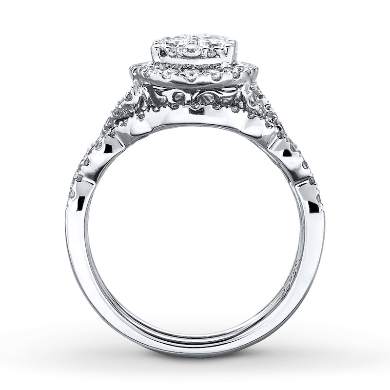 Main Image 2 of Previously Owned Multi-Diamond Center Oval Halo Bridal Set 1-1/3 ct tw 14K White Gold Size 4.5