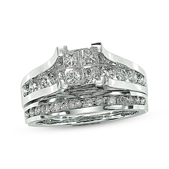 Previously Owned Princess-Cut Quad Diamond Bridal Set 1-1/2 ct tw 14K White Gold Size 4.5