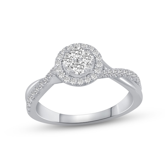 Previously Owned Multi-Diamond Engagement Ring 1/2 ct tw Round-cut 14K White Gold