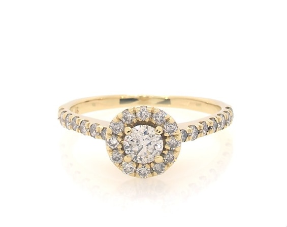 Previously Owned Round-Cut Diamond Halo Engagement Ring 5/8 ct tw 14K Yellow Gold Size 7