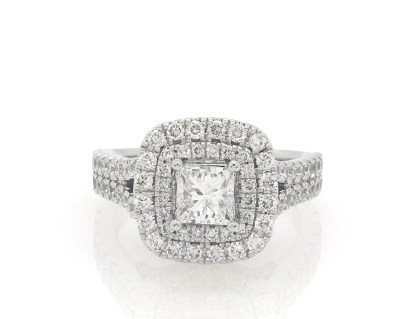 Main Image 1 of Previously Owned Vera Wang Love Princess-Cut Diamond Halo Engagement Ring 1-1/2 ct tw 14K White Gold Size 4.5