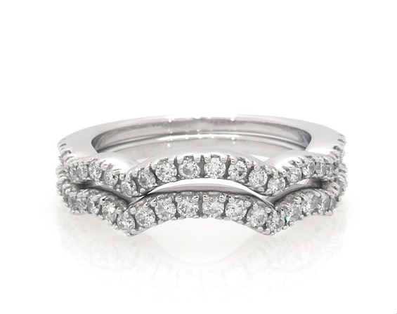 Previously Owned Contoured Double Diamond Wedding Band Set 1/2 ct tw 14K White Gold Size 7