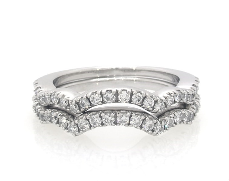Main Image 1 of Previously Owned Contoured Double Diamond Wedding Band Set 1/2 ct tw 14K White Gold Size 7