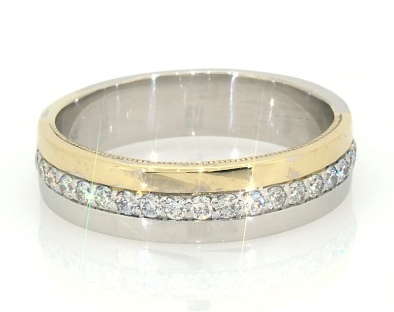 Main Image 1 of Previously Owned Neil Lane Men's Diamond Wedding Band 1/2 ct tw Round-Cut 14K Two-Tone Gold
