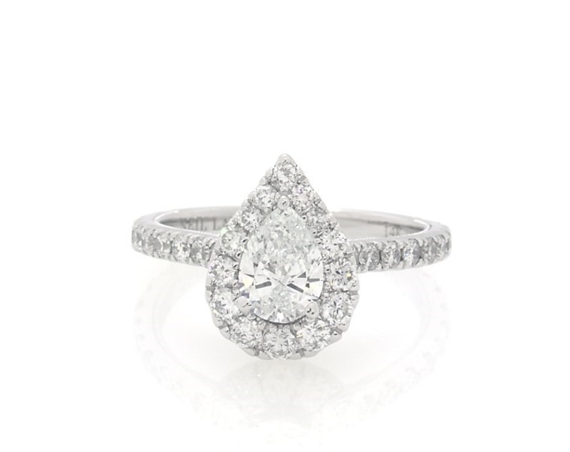 Main Image 1 of Previously Owned Neil Lane Pear-Shaped Diamond Halo Engagement Ring 1 ct tw 14K White Gold Size 4.5