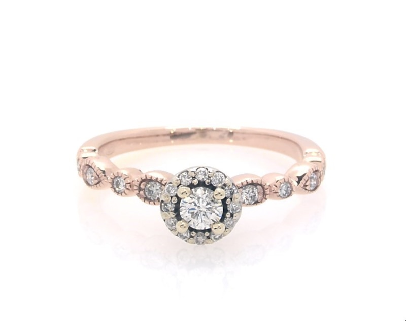 Main Image 1 of Previously Owned Round-Cut Diamond Halo Engagement Ring 1/4 ct tw 10K Two-Tone Gold