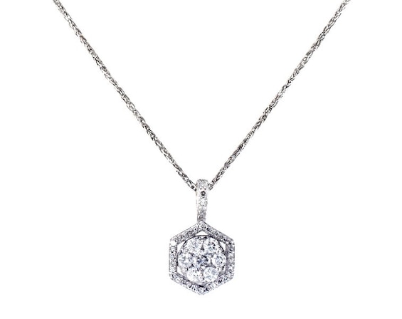 Previously Owned Diamond Hexagon Necklace 1/3 ct tw Round-cut 10K White Gold