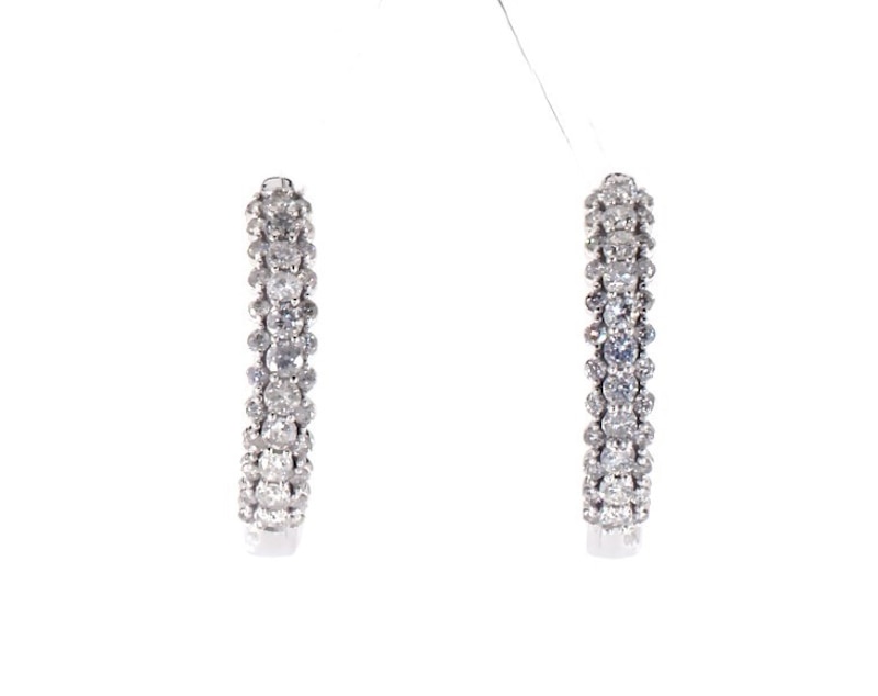 Main Image 1 of Previously Owned Diamond Hoop Earrings 1 ct tw 10K White Gold