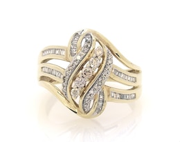 Previously Owned Diamond Ring 1/2 ct tw Round & Baguette 10K Yellow Gold
