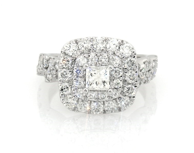Main Image 1 of Previously Owned Diamond Engagement Ring 1-1/4 ct tw Princess/Round-Cut 14K White Gold