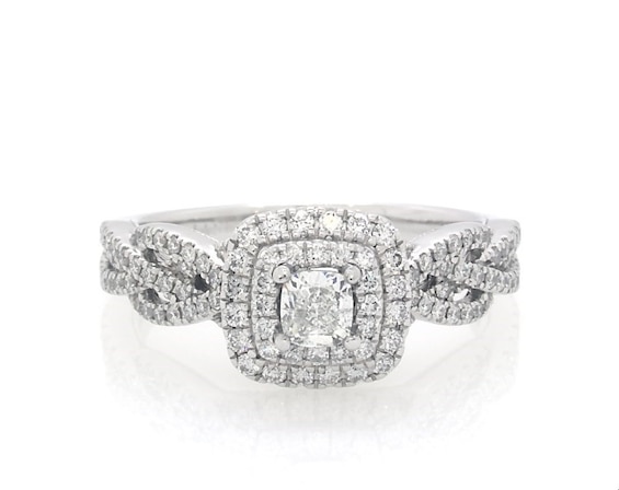 Previously Owned Neil Lane Diamond Engagement Ring 7/8 ct tw Cushion & Round-cut 14K White Gold