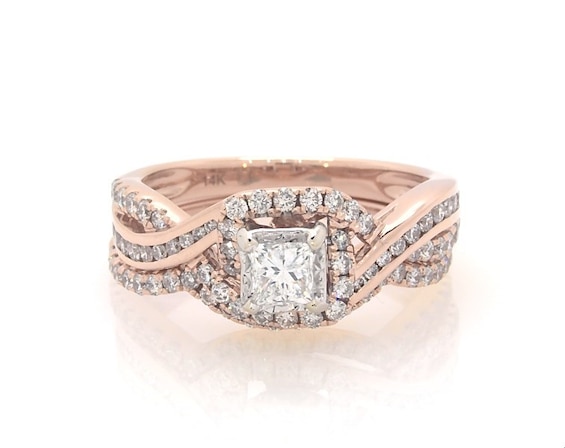 Previously Owned Diamond Bridal Set 1 ct tw Princess & Round 14K Rose Gold