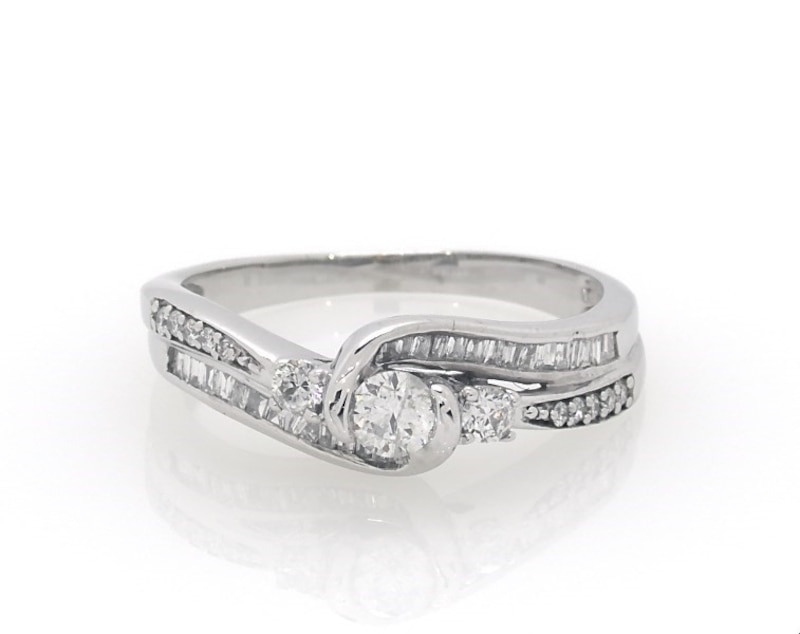 Main Image 1 of Previously Owned Three-Stone Diamond Engagement Ring 1/2 ct tw 10K White Gold