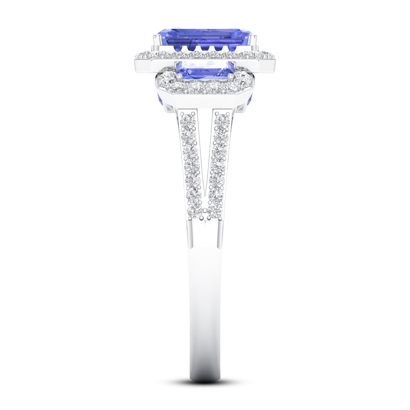 Main Image 2 of Previously Owned Tanzanite & Diamond Engagement Ring 1/3 ct tw Emerald/Round-cut 10K White Gold Size 6