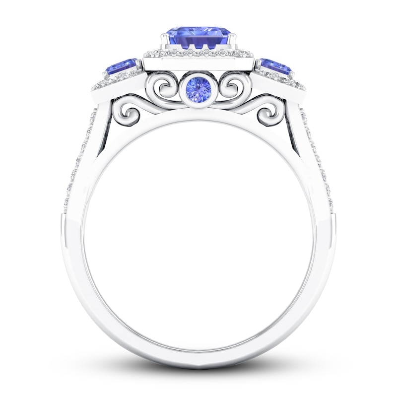 Main Image 3 of Previously Owned Tanzanite & Diamond Engagement Ring 1/3 ct tw Emerald/Round-cut 10K White Gold Size 6