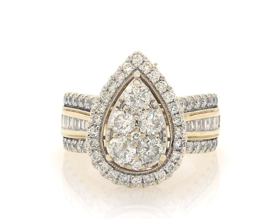 Previously Owned Multi-Diamond Pear Halo Engagement Ring 2 ct tw 10K Yellow Gold
