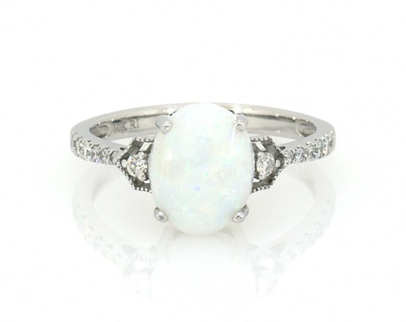 Main Image 1 of Previously Owned Opal & Diamond Ring 1/6 ct tw Round-cut 10K White Gold