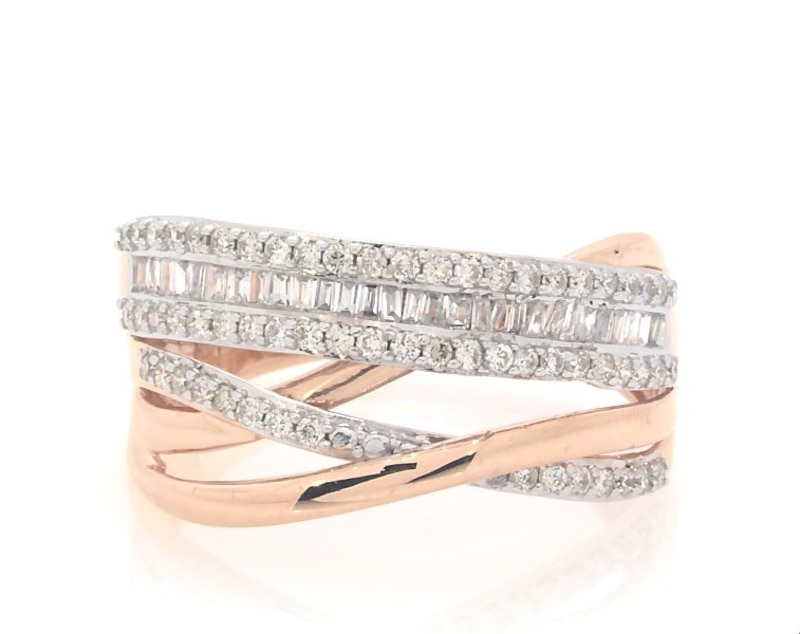 Main Image 1 of Previously Owned Baguette & Round-Cut Diamond Multi-Row Crossover Ring 1/2 ct tw 10K Rose Gold